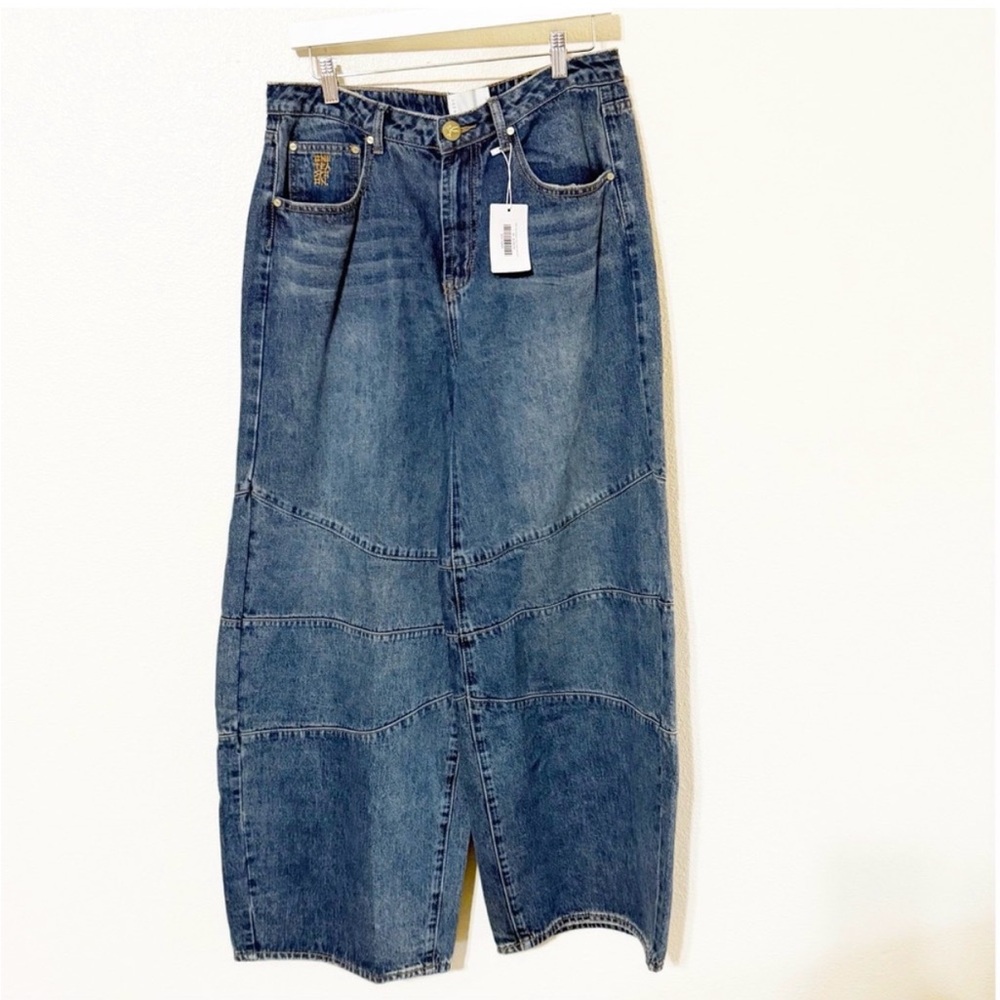 NWT Free People x One Teaspoon Barrel Leg Seamed Jeans in Deep Pacifica Jeans - Picture 3 of 6